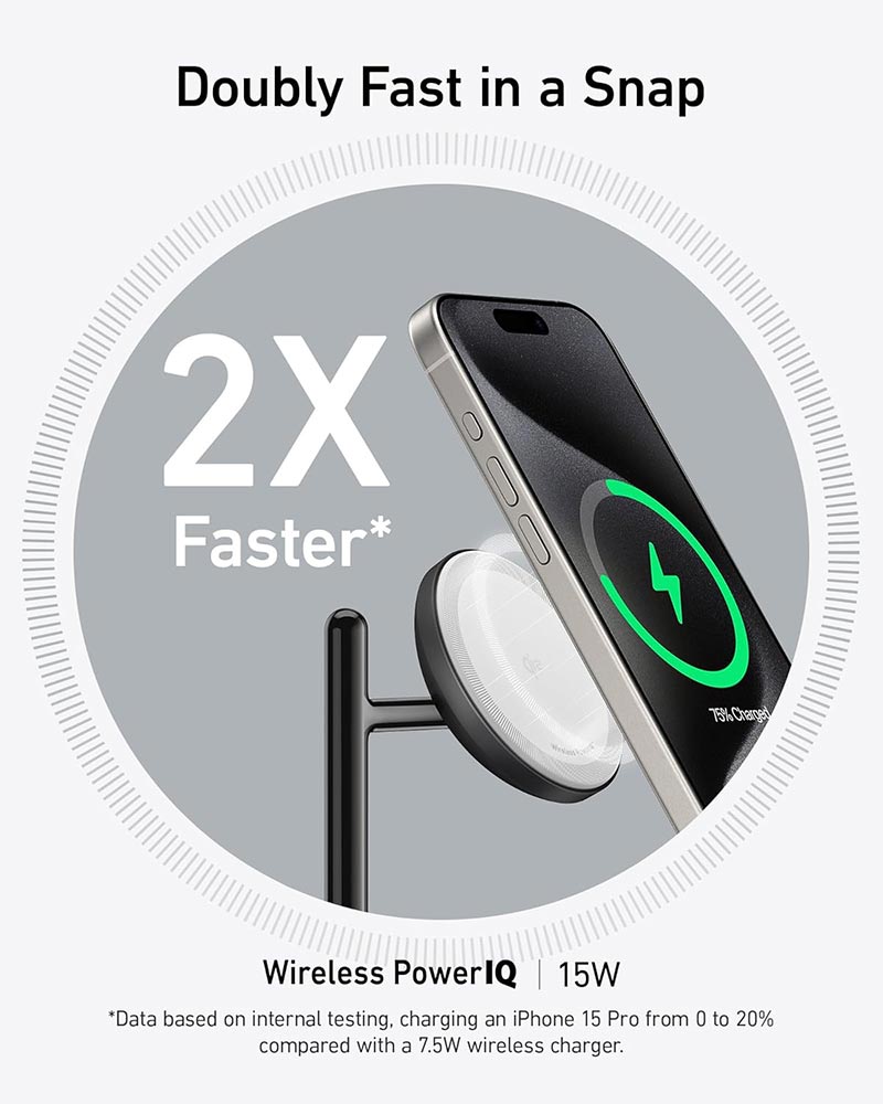 Anker MagGo 15W Qi2 3-in-1 Wireless Charging Station with 40W USB-C Charger B25M3V11 Black
