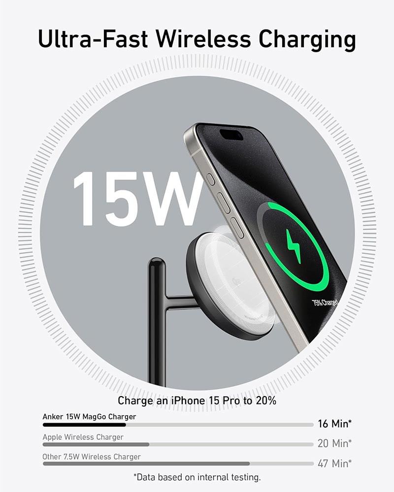 Anker MagGo 15W Qi2 3-in-1 Wireless Charging Station with 40W USB-C Charger B25M3V11 Black