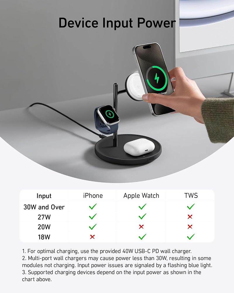 Anker MagGo 15W Qi2 3-in-1 Wireless Charging Station with 40W USB-C Charger B25M3V11 Black