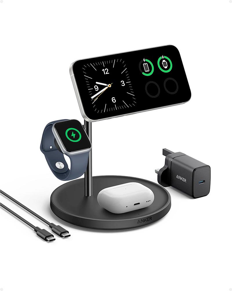 Anker MagGo 15W Qi2 3-in-1 Wireless Charging Station with 40W USB-C Charger B25M3V11 Black