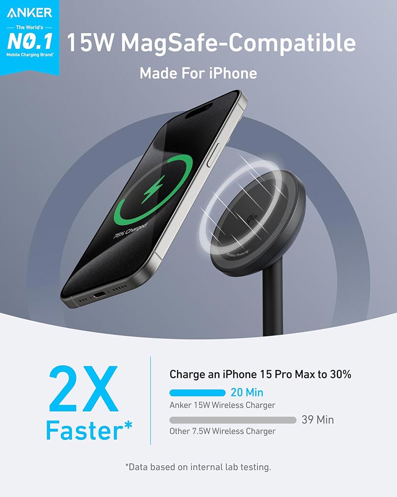 Anker MagGo 15W Wireless Charger Stand with USB-C Cable A25X1H11 Black