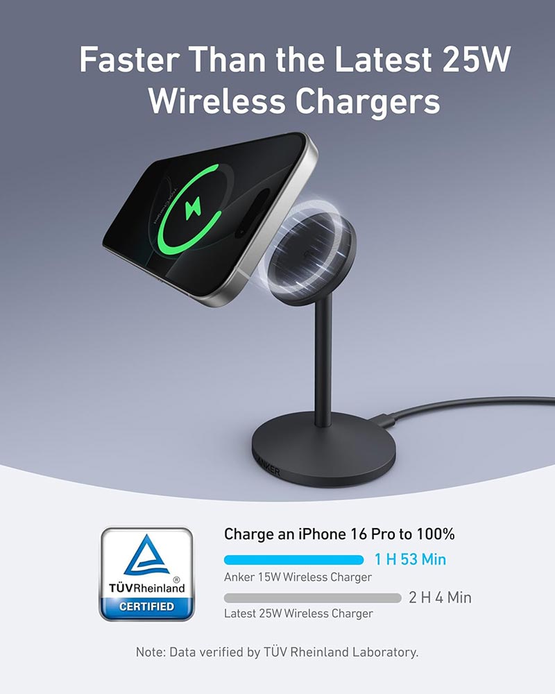 Anker MagGo 15W Wireless Charger Stand with USB-C Cable A25X1H11 Black
