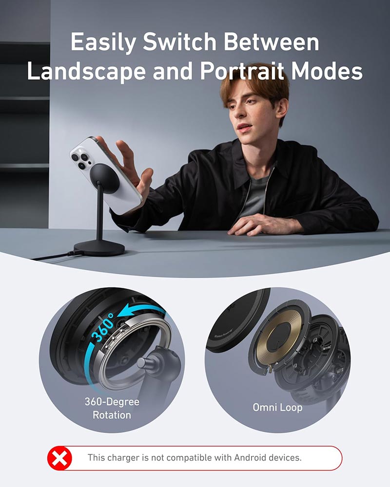 Anker MagGo 15W Wireless Charger Stand with USB-C Cable A25X1H11 Black