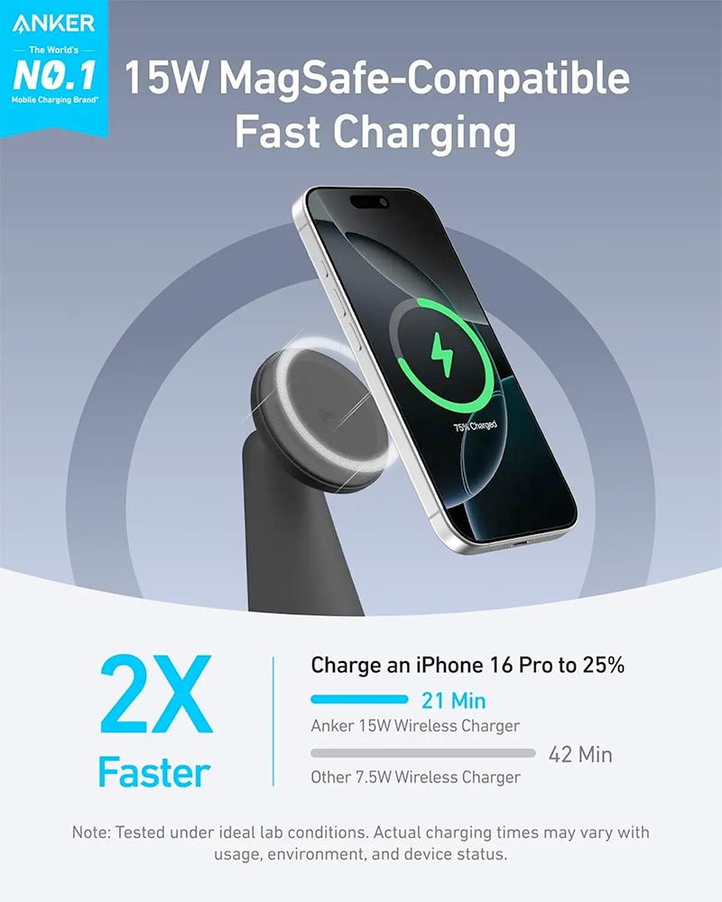 Anker MagGo 2-in-1 Wireless Charger Dock Stand A25M7H11 Black