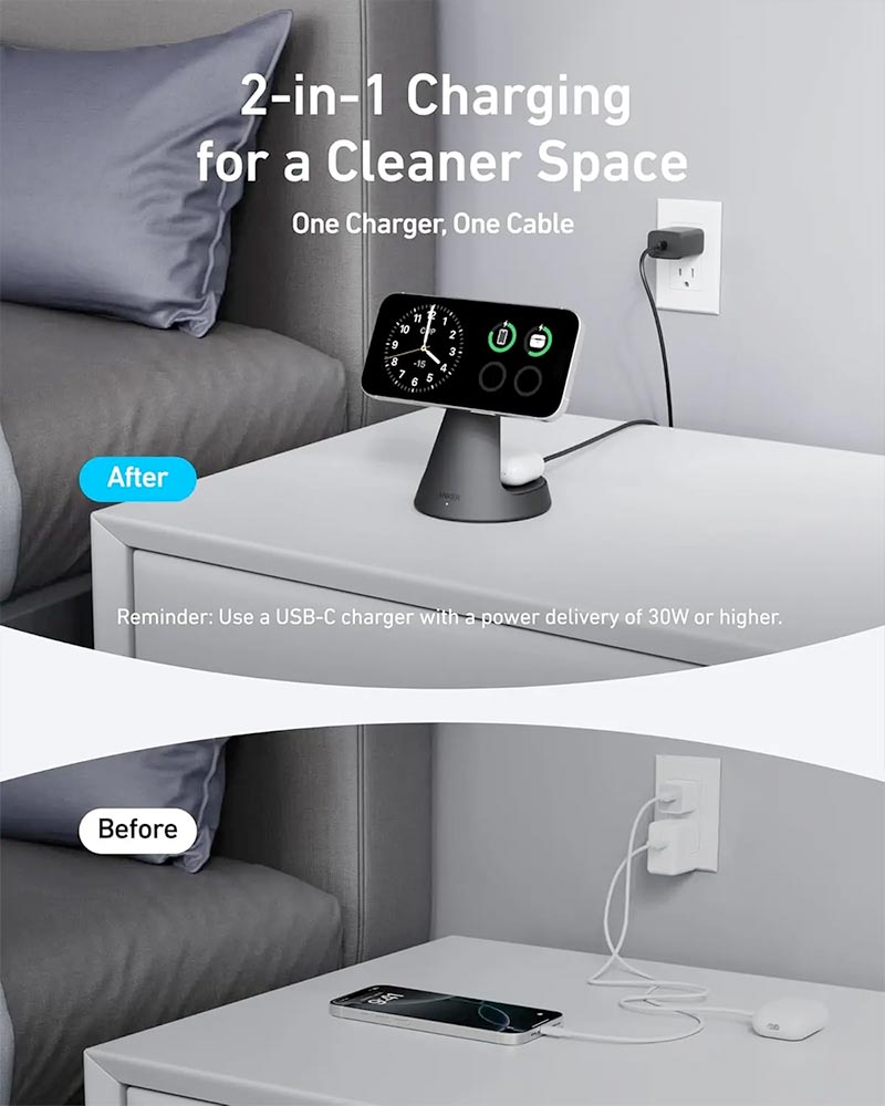 Anker MagGo 2-in-1 Wireless Charger Dock Stand A25M7H11 Black