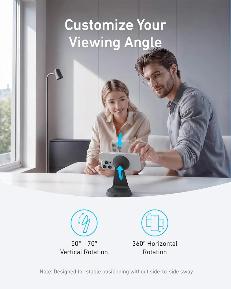 Anker MagGo 2-in-1 Wireless Charger Dock Stand A25M7H11 Black