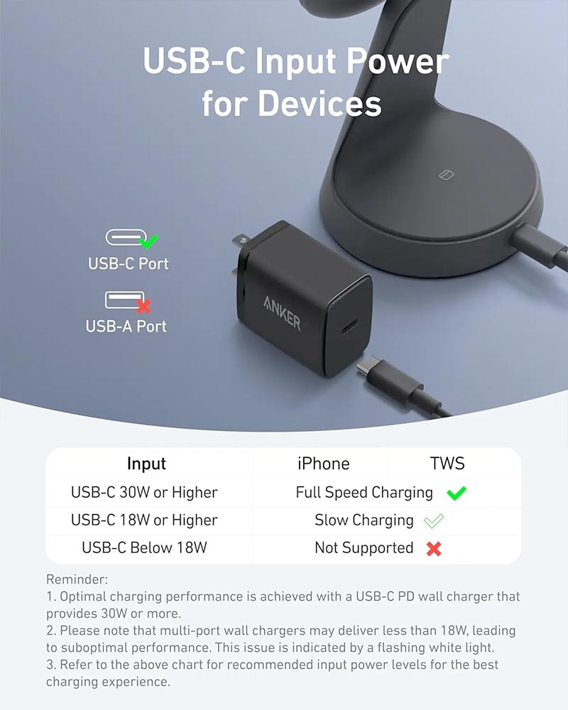 Anker MagGo 2-in-1 Wireless Charger Dock Stand A25M7H11 Black