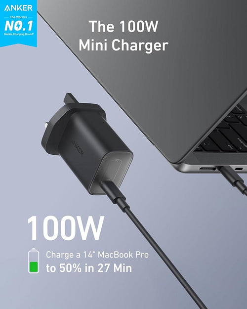Anker Nano 100W USB-C Wall Charger with 6ft USB-C Cable B2679K11 Black