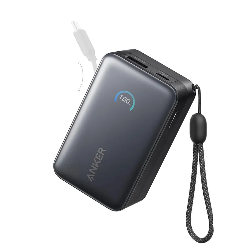 Anker Nano 10K 45W Power Bank with Retractable USB-C Cable A1638H11 Black
