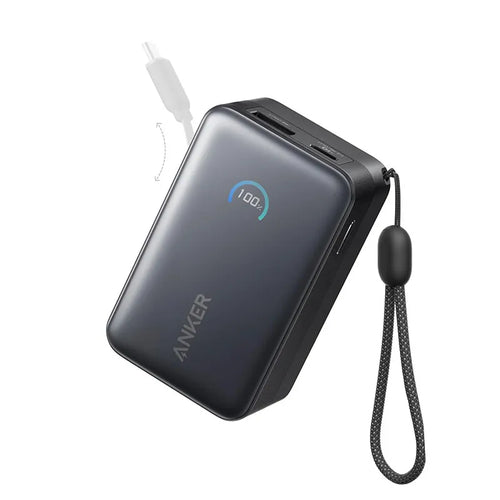 Anker Nano 10K 45W Power Bank with Retractable USB-C Cable A1638H11 Black
