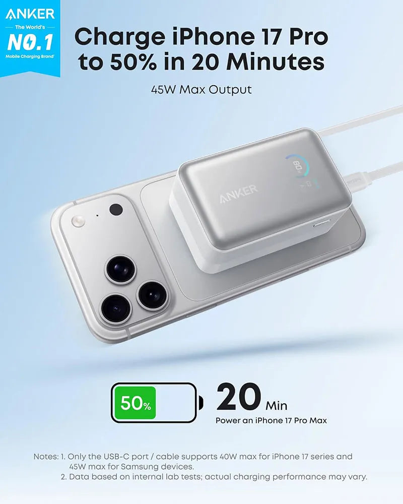 Anker Nano 10K 45W Power Bank with Retractable USB-C Cable A1638H21 Black