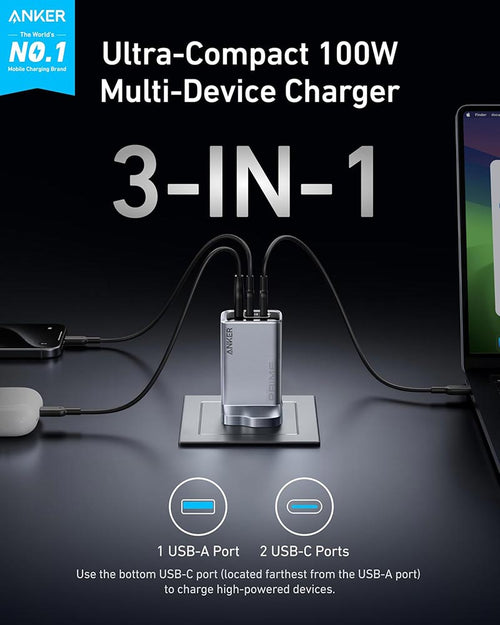 Anker Prime 100W 3-Port GaN Wall Charger A2688241 Black
