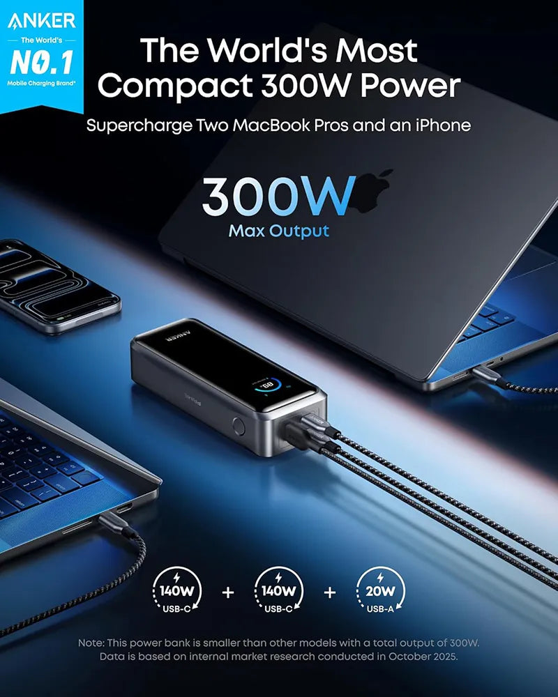 Anker Prime 26,250mAh Power Bank 300W with 100W Charging Base A110AH11 Black