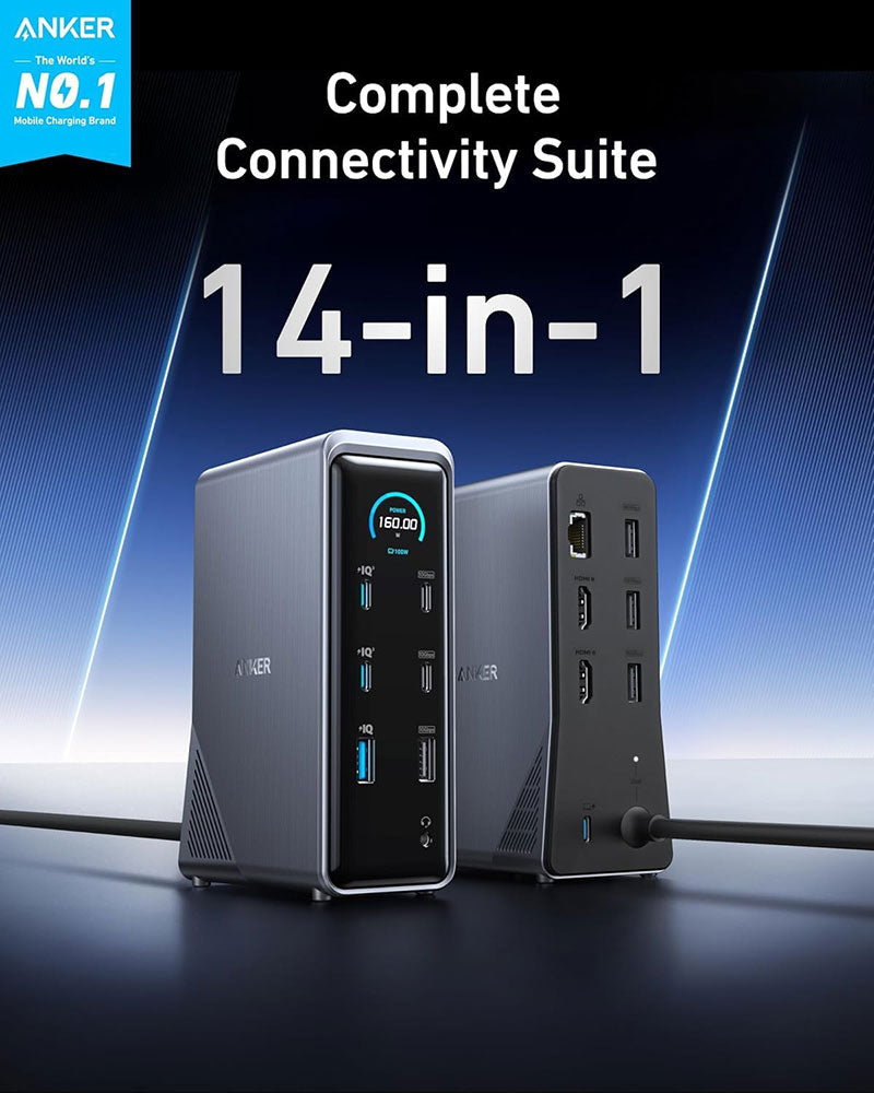 Anker Prime 14-in-1 Dual Display 160W Charging Docking Station A83B62A1 Black