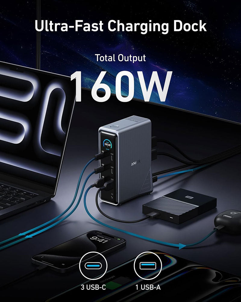 Anker Prime 14-in-1 Dual Display 160W Charging Docking Station A83B62A1 Black