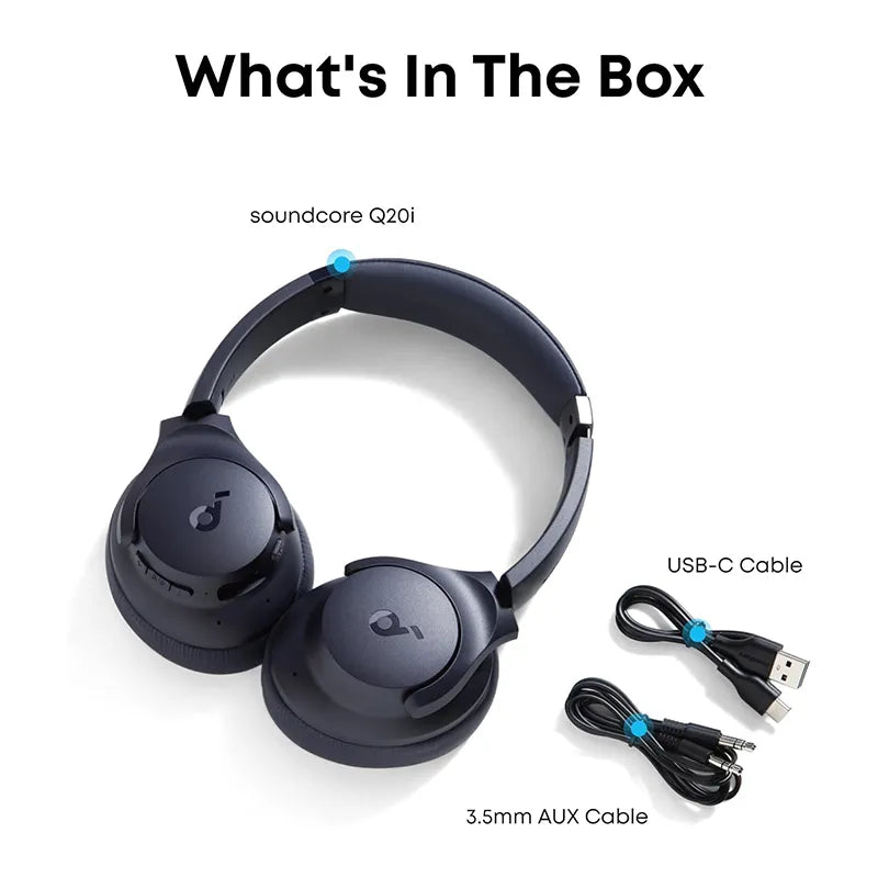 Soundcore by Anker Q20i Hybrid Active Noise Cancelling Over-Ear Headphones A3004H32 Blue