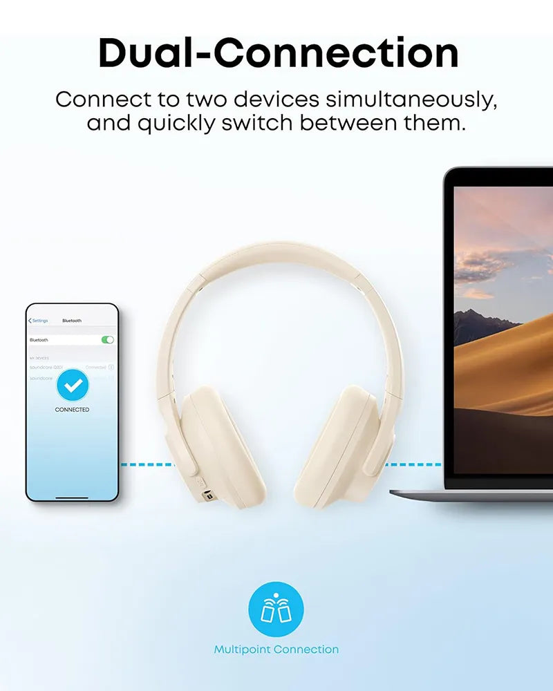 Soundcore by Anker Q20i Wireless Hybrid Noise Cancelling Over-Ear Headphones A3004H22 Almond White