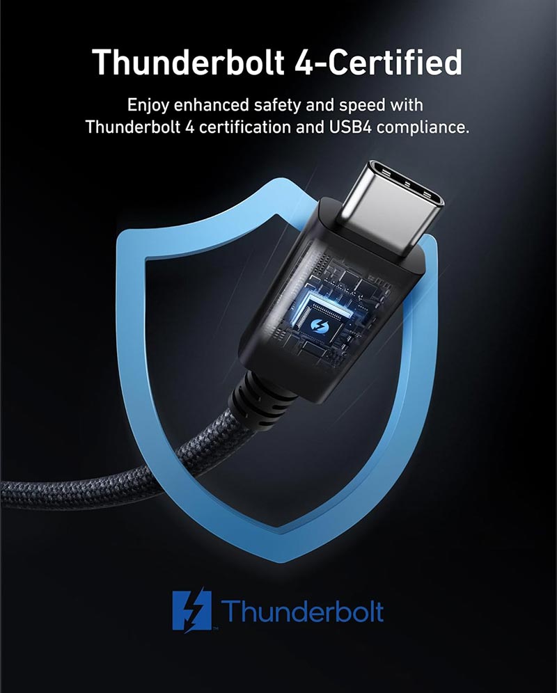 Anker Prime Thunderbolt 4 Cable (3.3ft 240W 40Gbps 8K Braided) A84N0011 Black