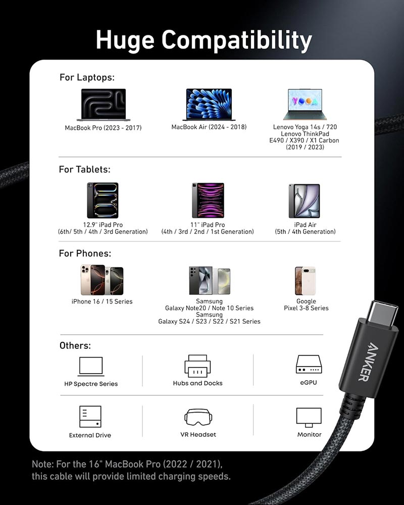 Anker Prime Thunderbolt 4 Cable (3.3ft 240W 40Gbps 8K Braided) A84N0011 Black