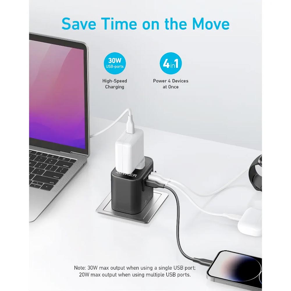 Anker PowerExtend 30W 4-in-1 USB-C Travel Charger A9212K11 Black
