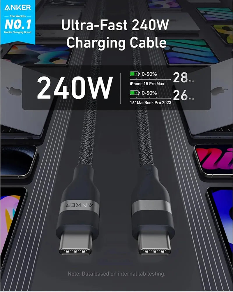 Anker USB-C to USB-C Cable 3ft 240W Upcycled-Braided A82E2H11 Black