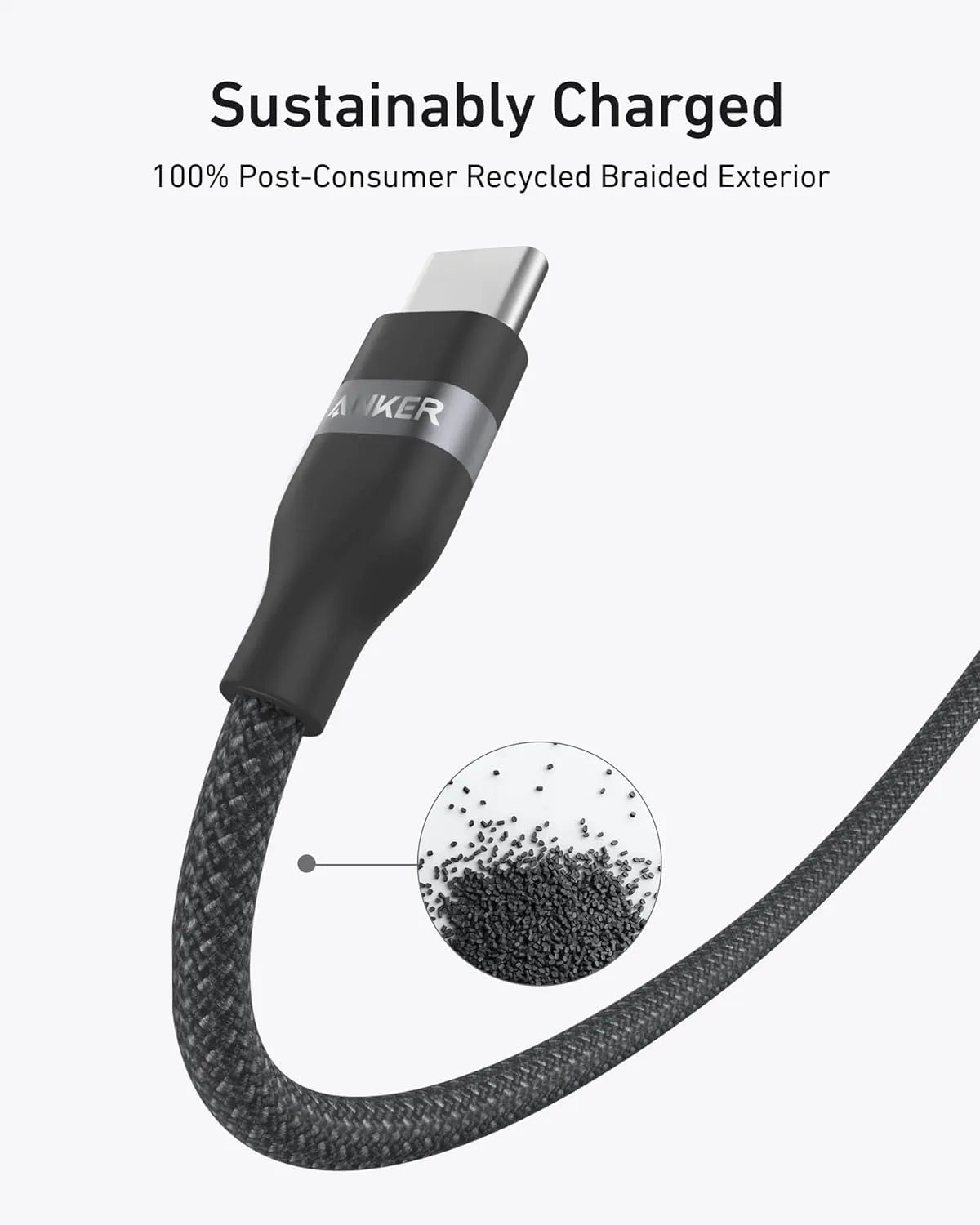 Anker USB-C to USB-C Cable 3ft 240W Upcycled-Braided A82E2H11 Black