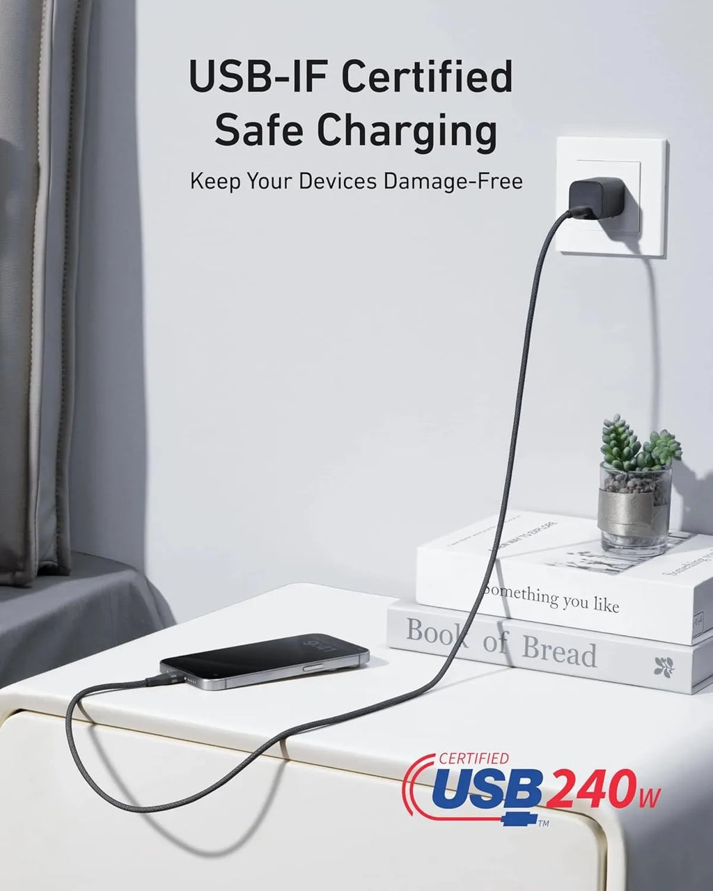 Anker USB-C to USB-C Cable 3ft 240W Upcycled-Braided A82E2H11 Black