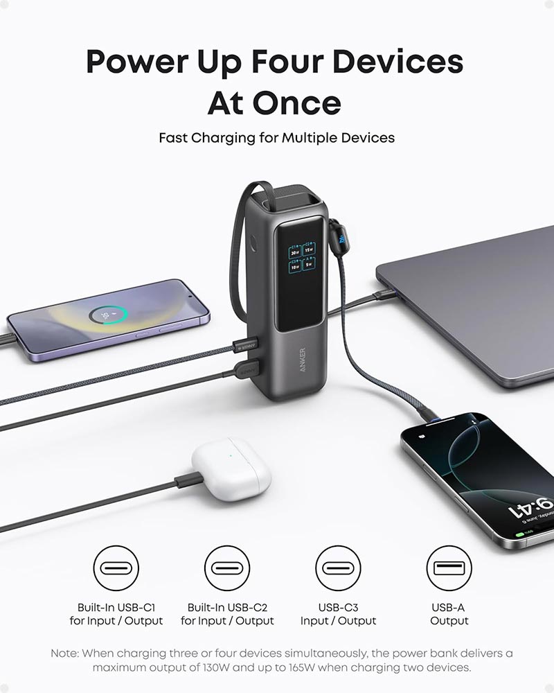 Anker Zolo 25,000mAh 165W Power Bank with Built-in Retractable Cables A1695H11 Black