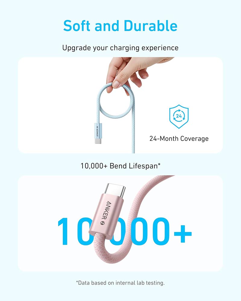 Anker Zolo 6ft 240W USB-C to USB-C Braided Dirt-Resistant Cable A8060H12 Black