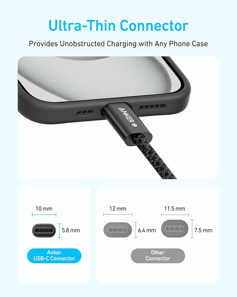 Anker Zolo 6ft 240W USB-C to USB-C Braided Dirt-Resistant Cable A8060H22 White