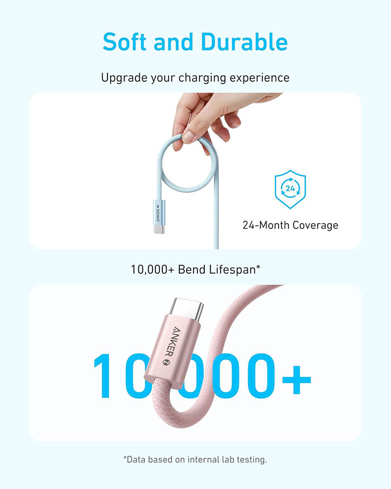 Anker Zolo 6ft 240W USB-C to USB-C Braided Dirt-Resistant Cable A8060H22 White