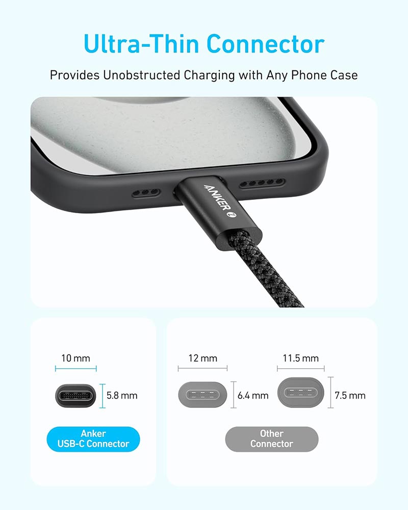 Anker Zolo USB-C to USB-C Cable 3.3ft 240W Braided A8060H11 Black