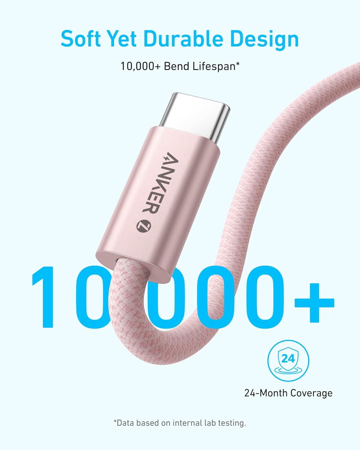 Anker Zolo USB-C to USB-C Cable 3.3ft 240W Braided Dirt Resistant A8060H21 White