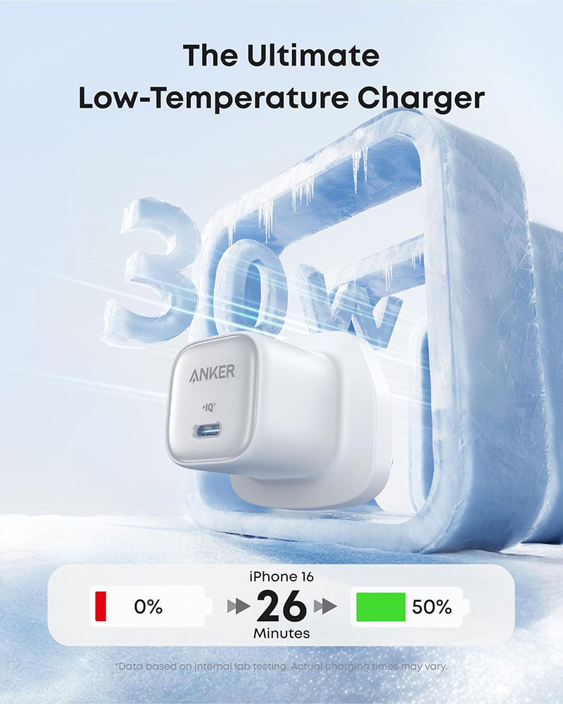 Anker Zolo 30W PD 3.0 GaN II USB-C Charger with 1m Cable A2698K21 White