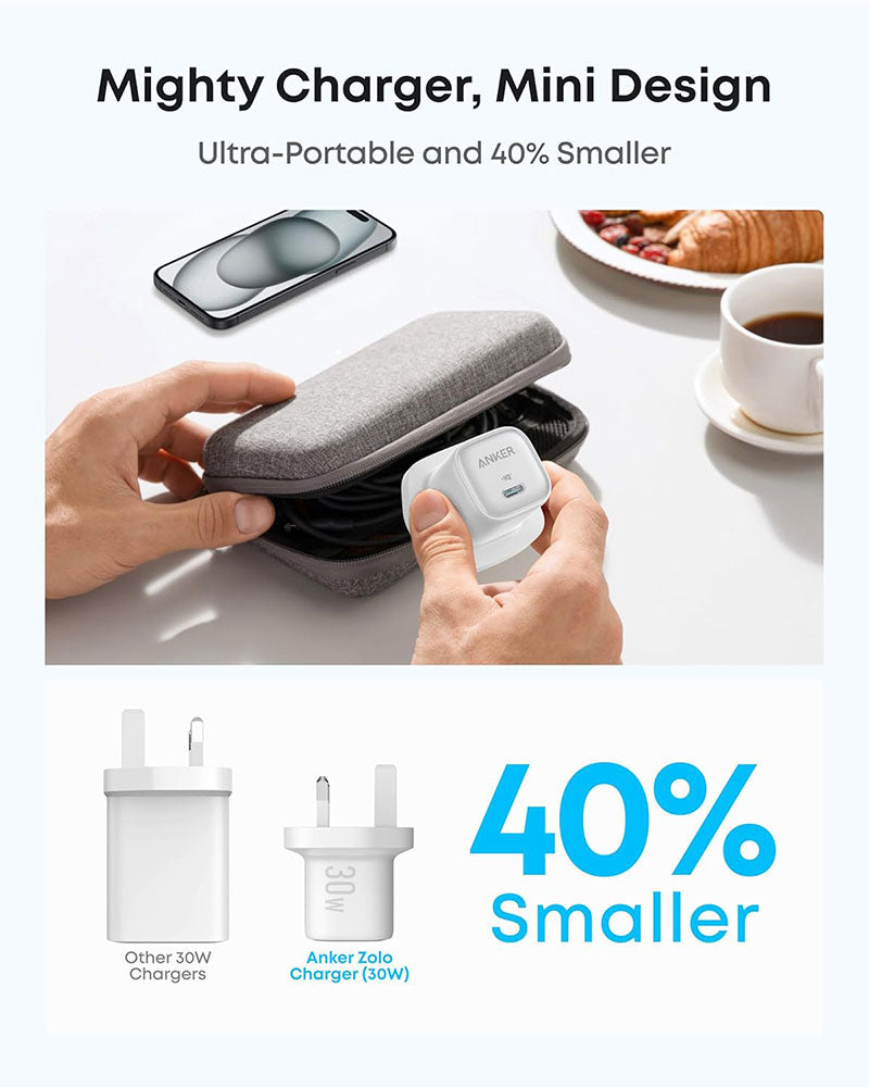 Anker Zolo 30W PD 3.0 GaN II USB-C Charger with 1m Cable A2698K21 White