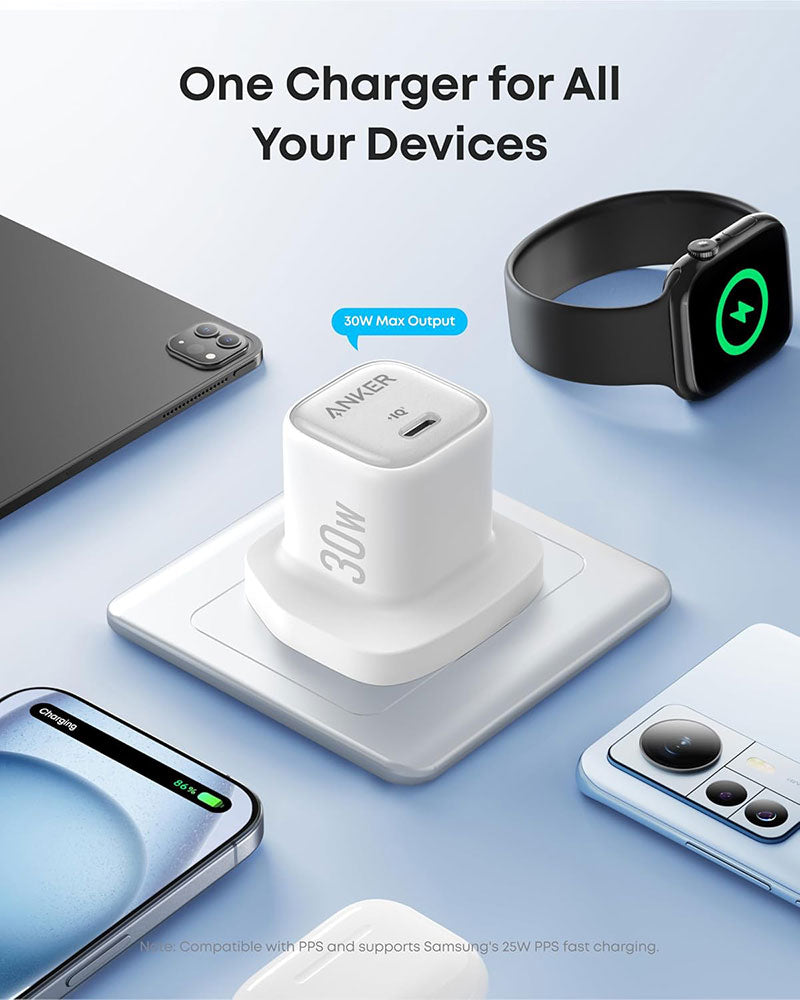 Anker Zolo 30W PD 3.0 GaN II USB-C Charger with 1m Cable A2698K21 White