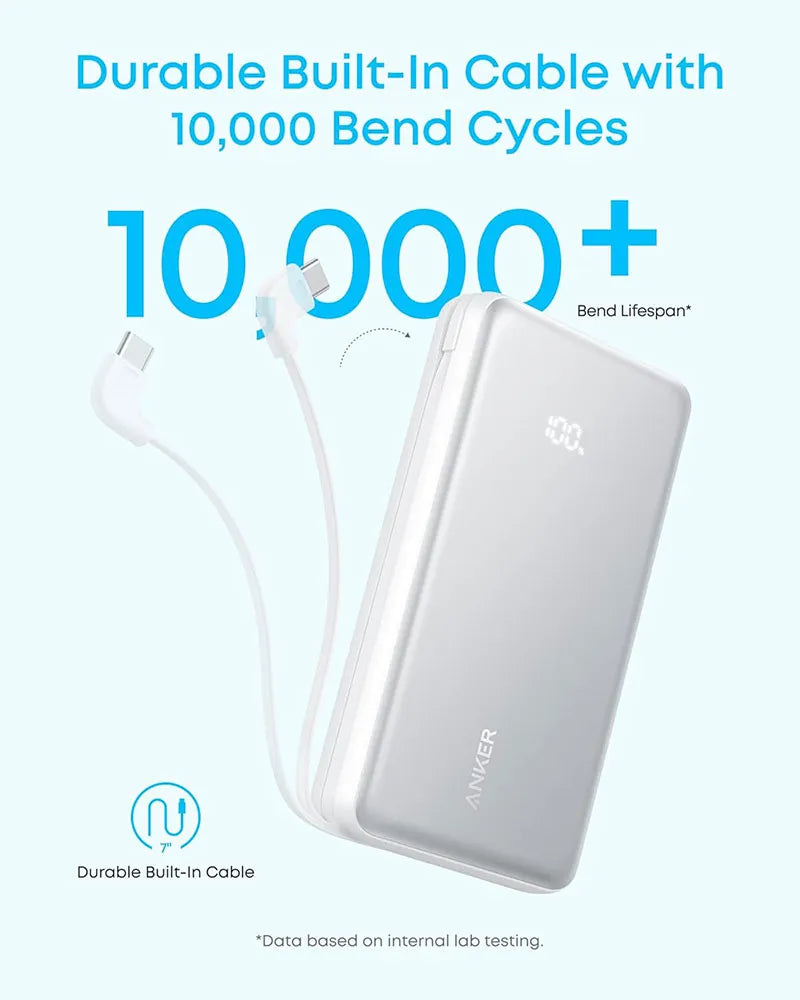 Anker Zolo 20,000mAh 22.5W Power Bank with Built-in USB-C Cable A110EH11 Black