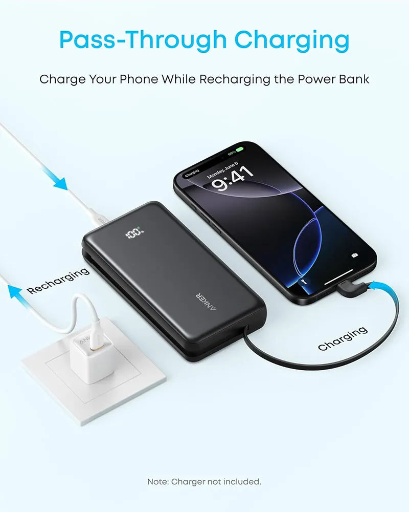Anker Zolo 20,000mAh 22.5W Power Bank with Built-in USB-C Cable A110EH11 Black