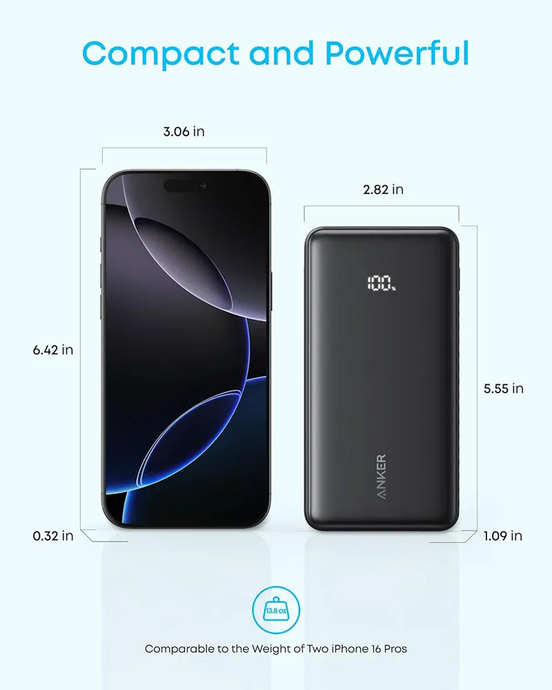 Anker Zolo 20,000mAh 22.5W Power Bank with Built-in USB-C Cable A110EH11 Black