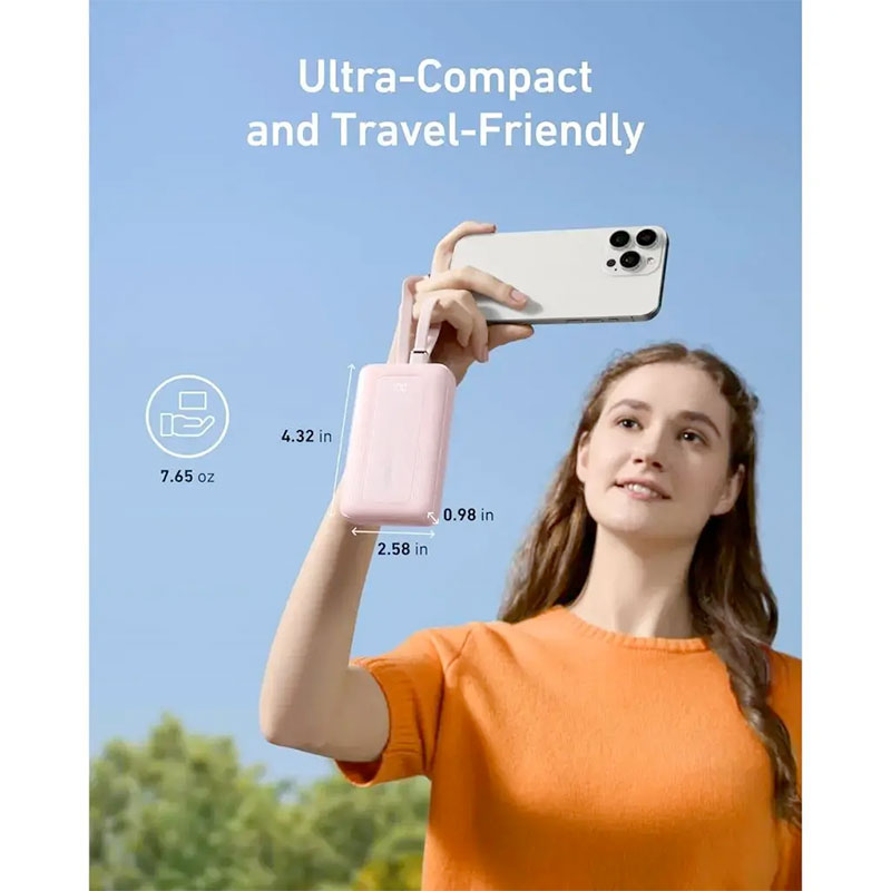 Anker Zolo 10K 30W Power Bank with Built-in USB-C and Lightning Cable A1680H21 White