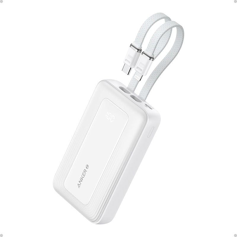 Anker Zolo 10K 30W Power Bank with Built-in USB-C and Lightning Cable A1680H21 White