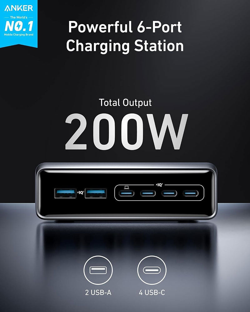 Anker Prime 200W 6-Port GaN Desktop Charger A2683241 Black