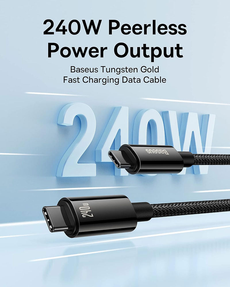 Baseus Tungsten Gold 240W USB-C to USB-C Cable 10ft Black CAWJ040201