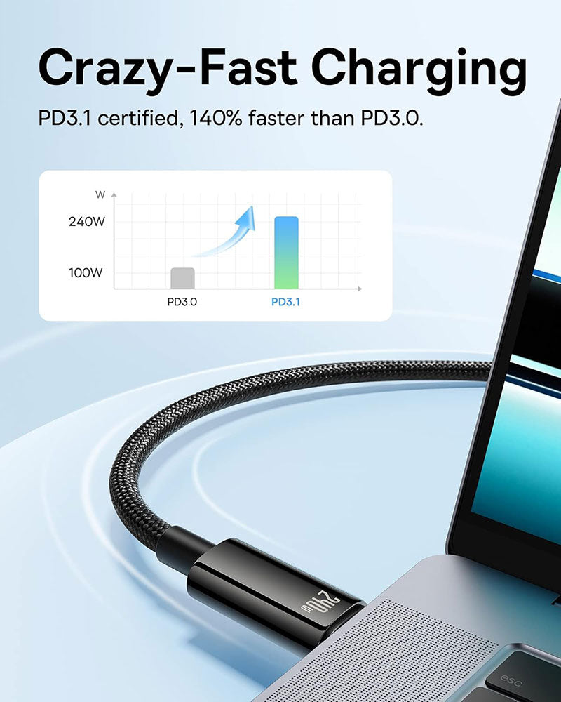 Baseus Tungsten Gold 240W USB-C to USB-C Cable 10ft Black CAWJ040201