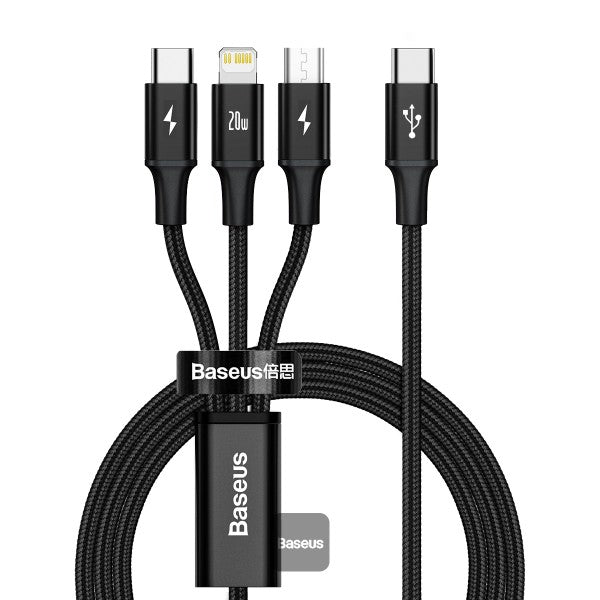 Baseus Rapid Series 3-in-1 Fast Charging Cable 20W 4.9ft Black CAMLT-SC01