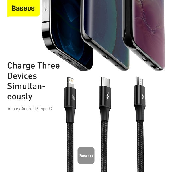 Baseus Rapid Series 3-in-1 Fast Charging Cable 20W 4.9ft Black CAMLT-SC01