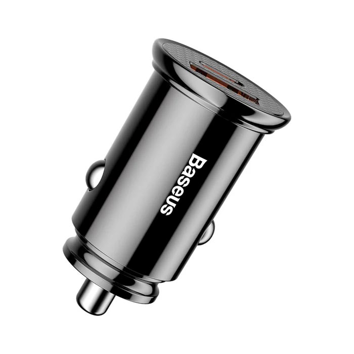 Baseus Square Metal PPS 30W USB A+C 2-in-1 Car Charger Black CCALL-YS01