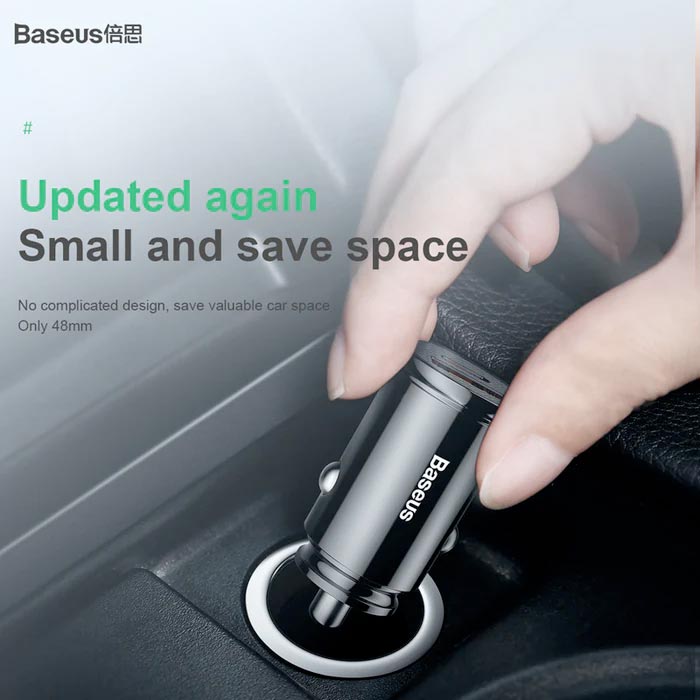 Baseus Square Metal PPS 30W USB A+C 2-in-1 Car Charger Black CCALL-YS01