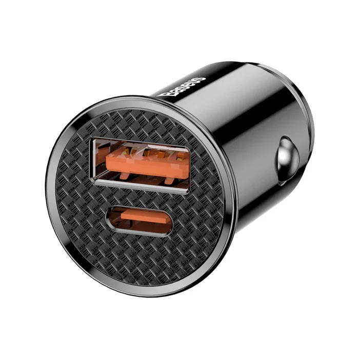 Baseus Square Metal PPS 30W USB A+C 2-in-1 Car Charger Black CCALL-YS01