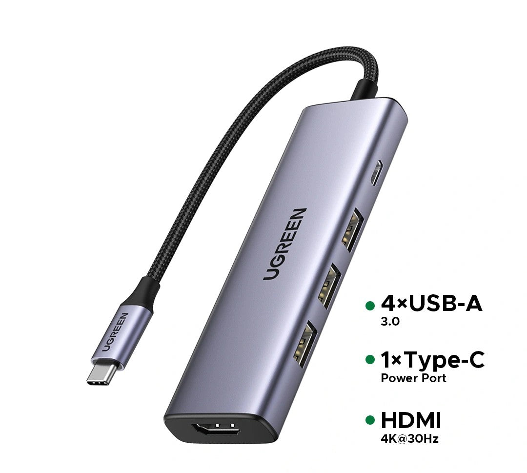 UGREEN CM511 15596 Revodok 5-in-1 USB-C Hub with 3xUSB-A 3.0 HDMI 4K@30Hz and 100W PD